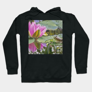 Contemplation - water lily and frog pond painting Hoodie